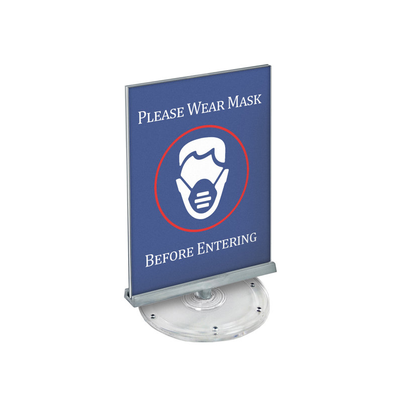 Clear Acrylic Double-Sided Rotating Desktop Sign Holder with Silver Base