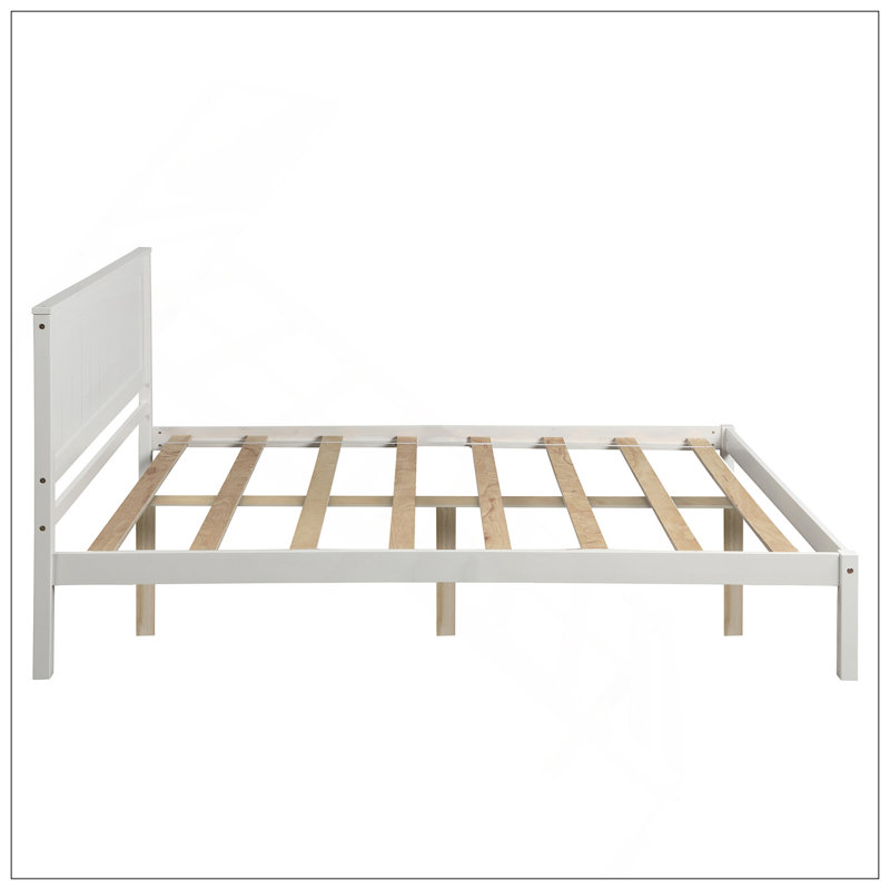 Base de lit plateforme avec tête de lit, support à lattes de bois, aucun sommier requis, Blanc, Lit double