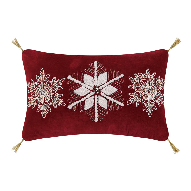 Oreiller en velours brodé Snowflakes