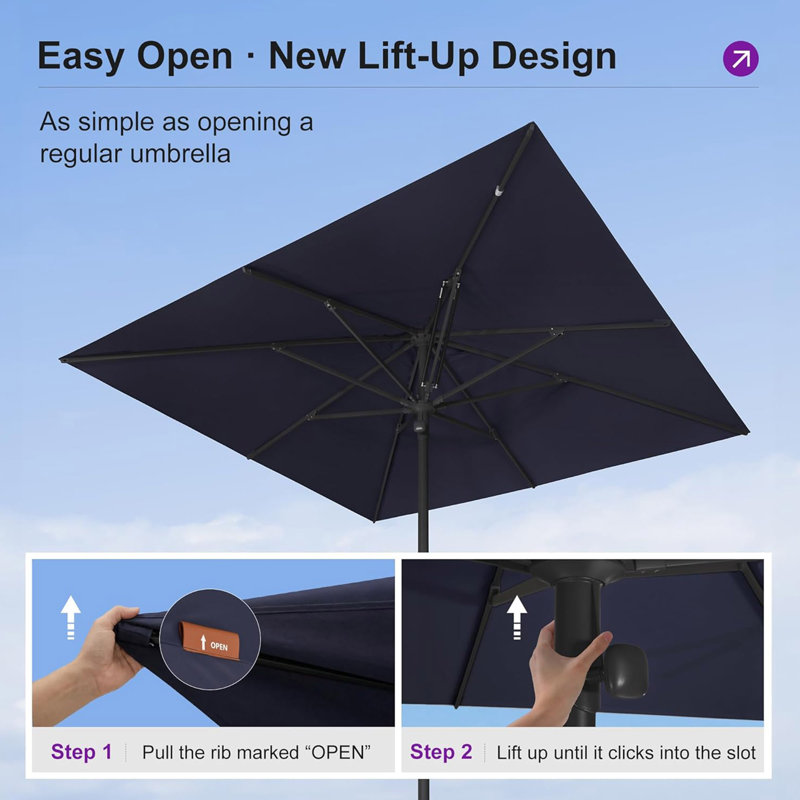 Parasol de table semi-automatique pour l'extérieur, L 120 po x P 120 po, Navy