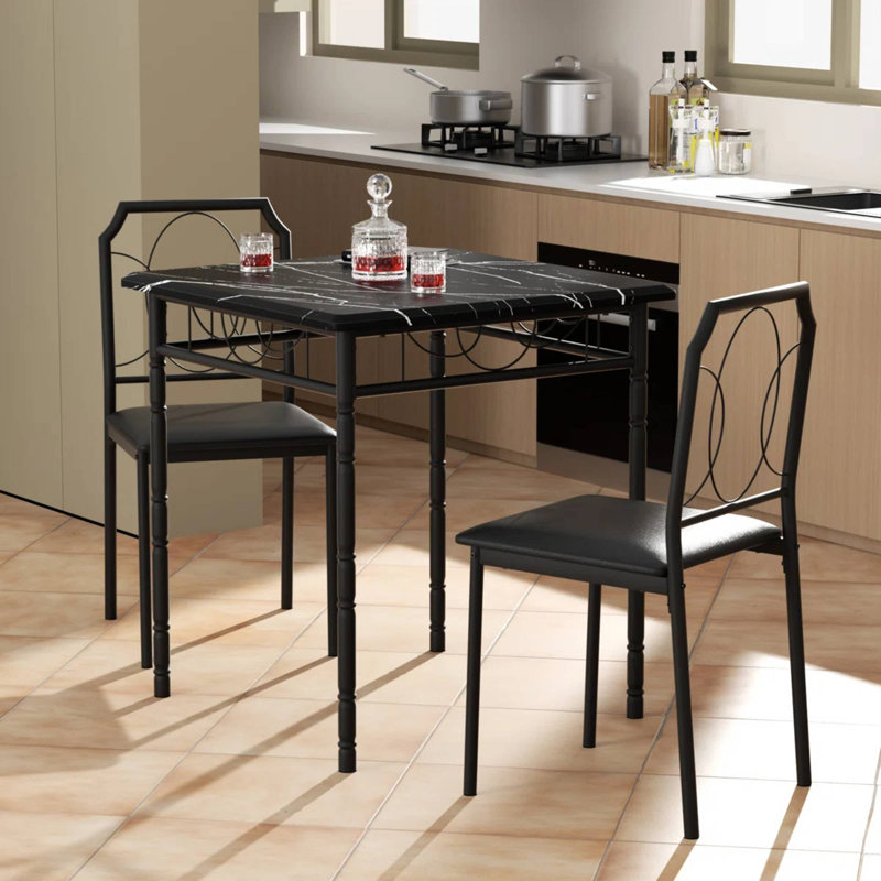 Prentiss 3-Piece Dining Table Set for 2, Small Kitchen Table and Chairs, Pub Table Set, Breakfast Nook Dining Room Furniture, Space-Saving Bistro Table Set with 2 Chairs