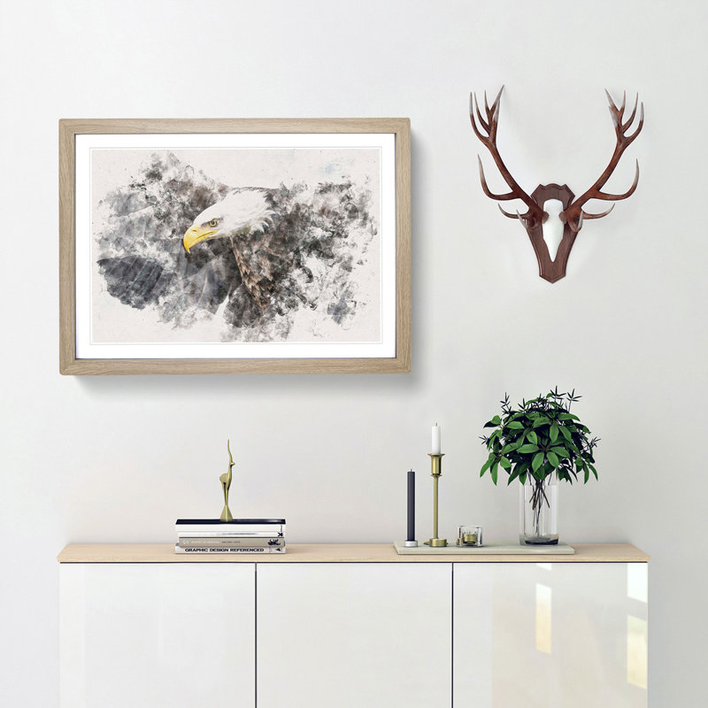A Golden Eagle - Picture Frame Painting Print, 33cm H x 45cm W x 2cm D, Oak Framed