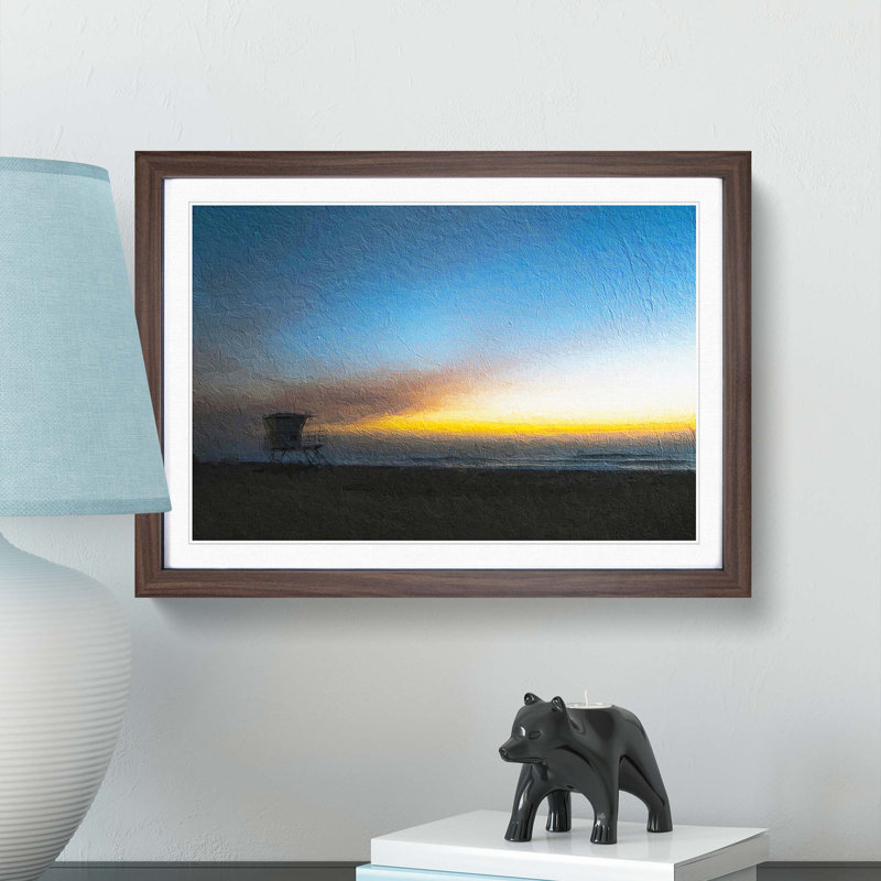 Lifeguard Tower on Carlsbad Beach - Picture Frame Painting Print, 27cm H x 36cm W x 2cm D, Walnut Framed