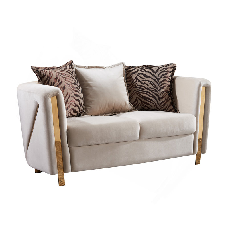 Causeuse rembourrée en tissu épais en velours beige, Argent argent, Beige