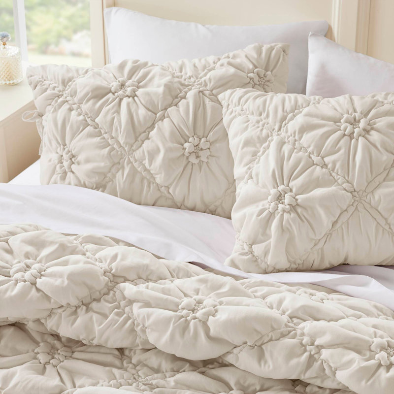 Contemporary Design Comforter Set, Queen Comforter + 2 Shams, Ivory