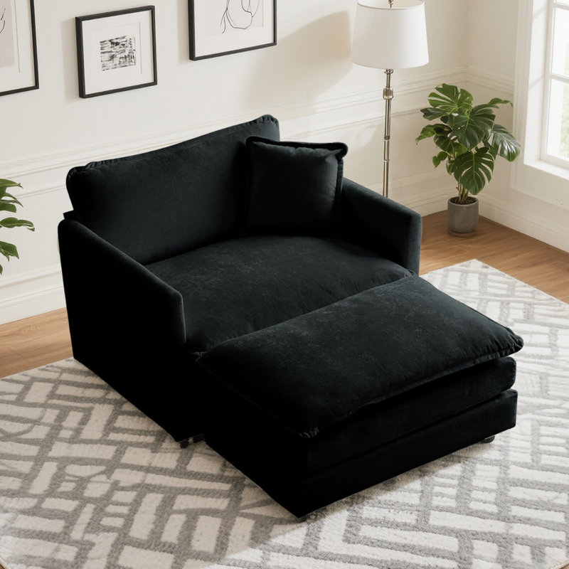 Chaise longue surdimensionnée en chenille 41 po avec repose-pieds Cloud, Noir