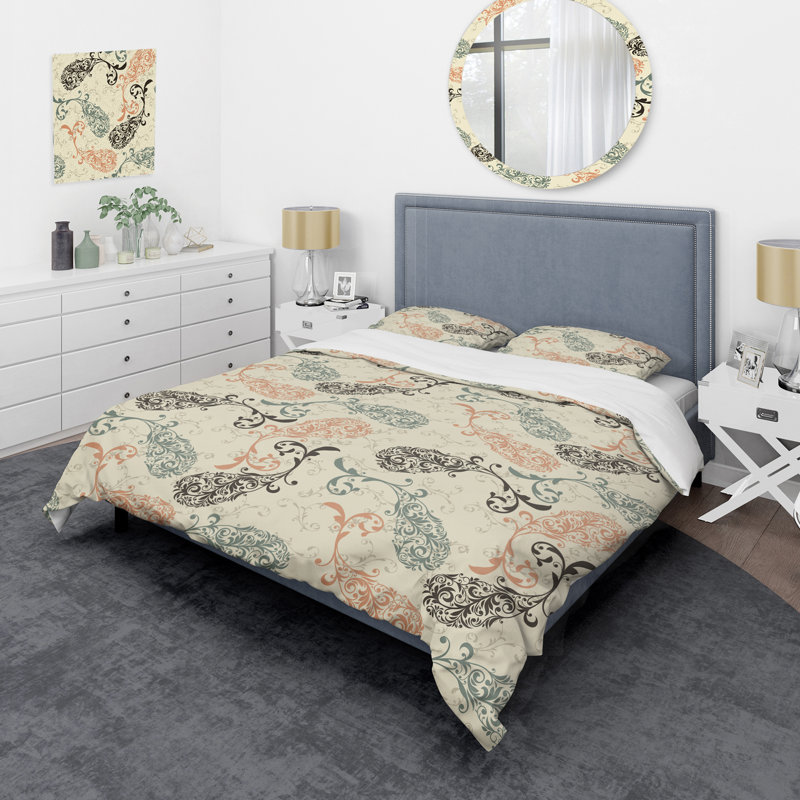 Ensemble de housse de couette en microfibre beige / noir / orange, Housse de couette pour très grand lit et 2 très