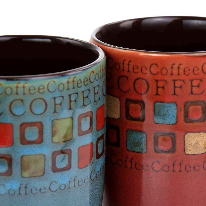 Ensemble de 8 tasses et cuillères en céramique 13 oz Mr. Coffee Cafe Americano