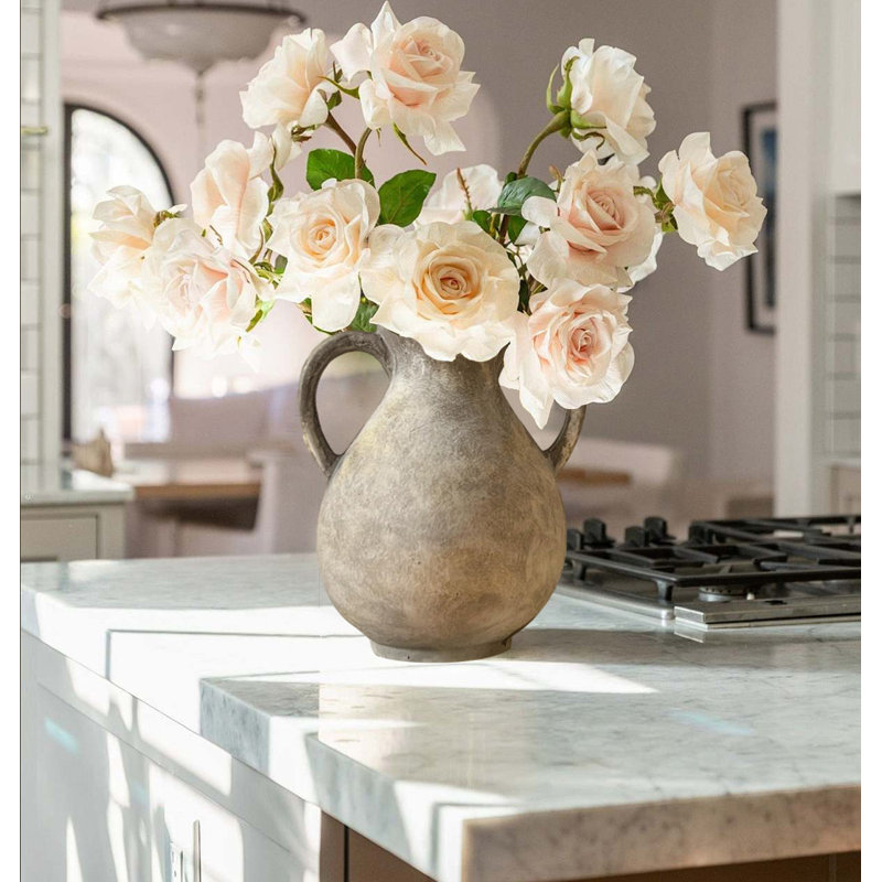 Vintage Ceramic Farmhouse Vase With Handles, Grey