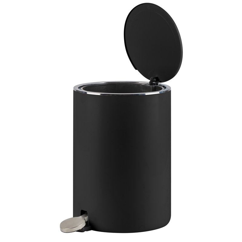 Petite poubelle avec couvercle Bath Bliss | Poubelle de salle de bain 5L couleur noire | Poubelle à pédale | Couvercle à fermeture douce | Fonctionnement mains libres