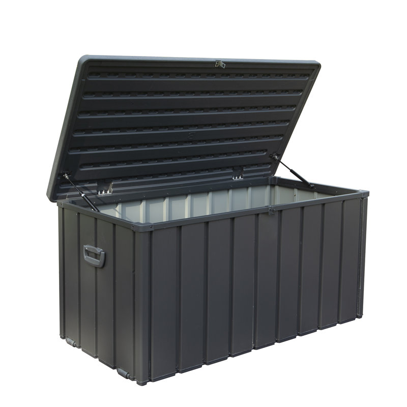 Boîte de rangement extérieure 120 gallons imperméable, H 27,56 po x l 49,41 po x P 24,69 po, Gris foncé