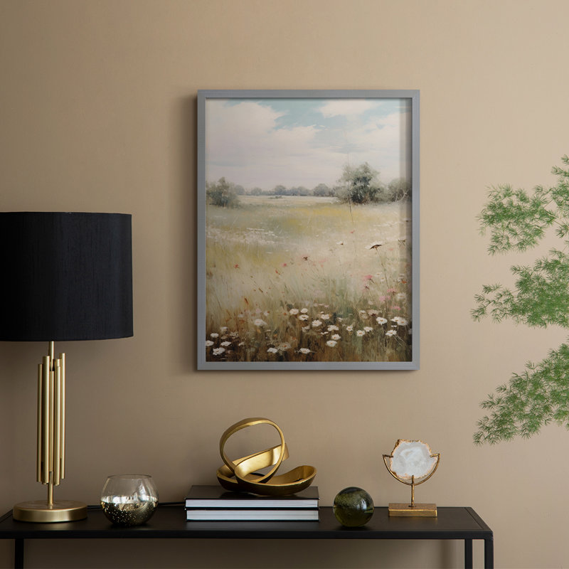 Vintage Floral Print CCXXXIII Framed Print - Solid Wood, H 11 po x l 9 po, Gris
