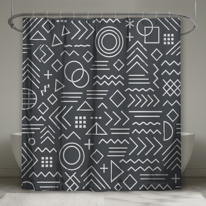 Rideaux de douche blancs à formes géométriques très longs, 70in W x 72in H