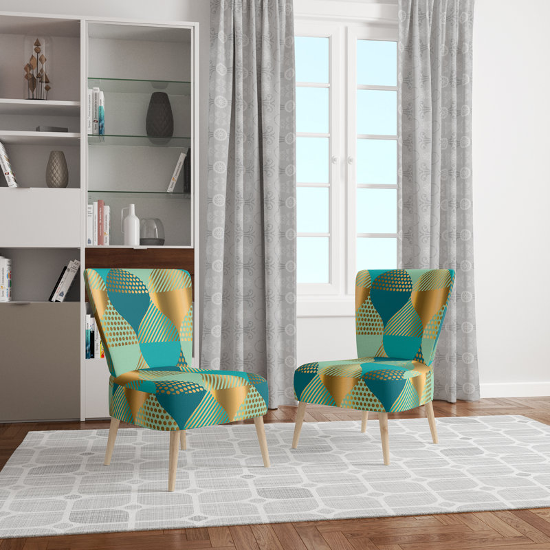 Upholstered Floral Side Chair - Modern floral Accent Chair, Polka Dots Light Green Polyester Blend