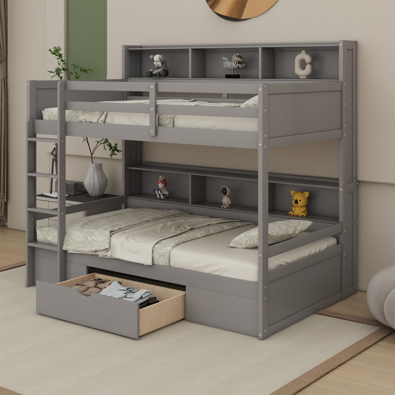 Kids Twin Bunk Bed with Drawers, Gray