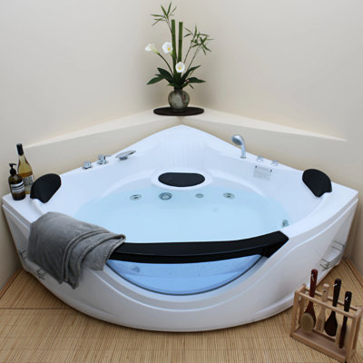 59" Corner Jetted Bathtub With 6 Jets, Ul Pump, And Lights, Ideal For Relaxing A Loved One 2 - Person Spa Tub Hydro Adjust System, Comfortable , Promoting Deep Relaxation