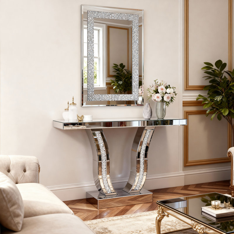 Crystal Crush Diamond Rectangle Silver Mirror for Wall