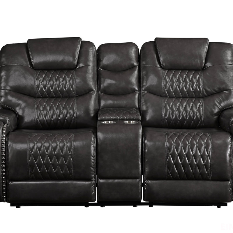 Causeuse inclinable en cuir synthétique Braylon Magnetite avec porte-gobelet