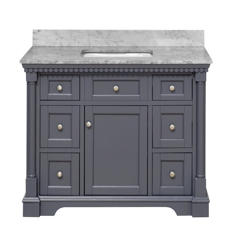 Ensemble de meuble-lavabo simple 42 po Fossen, Gris marine, Marbre de Carrare