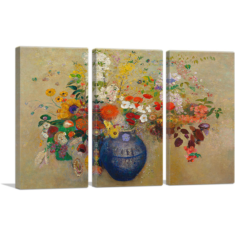 «Flowers 1909» par Odilon Redon, ensemble de 3 reproductions d'art sur toiles tendues, H 40 po x l 60 po x P 0,75 po