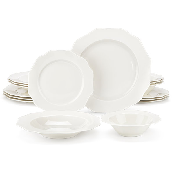 MALACASA 18-Piece Gourmet Porcelain Dinnerware Sets, Modern White Round  Dish Set for 6 - Premium Serving Plates and Bowls Sets for Dessert, Salad