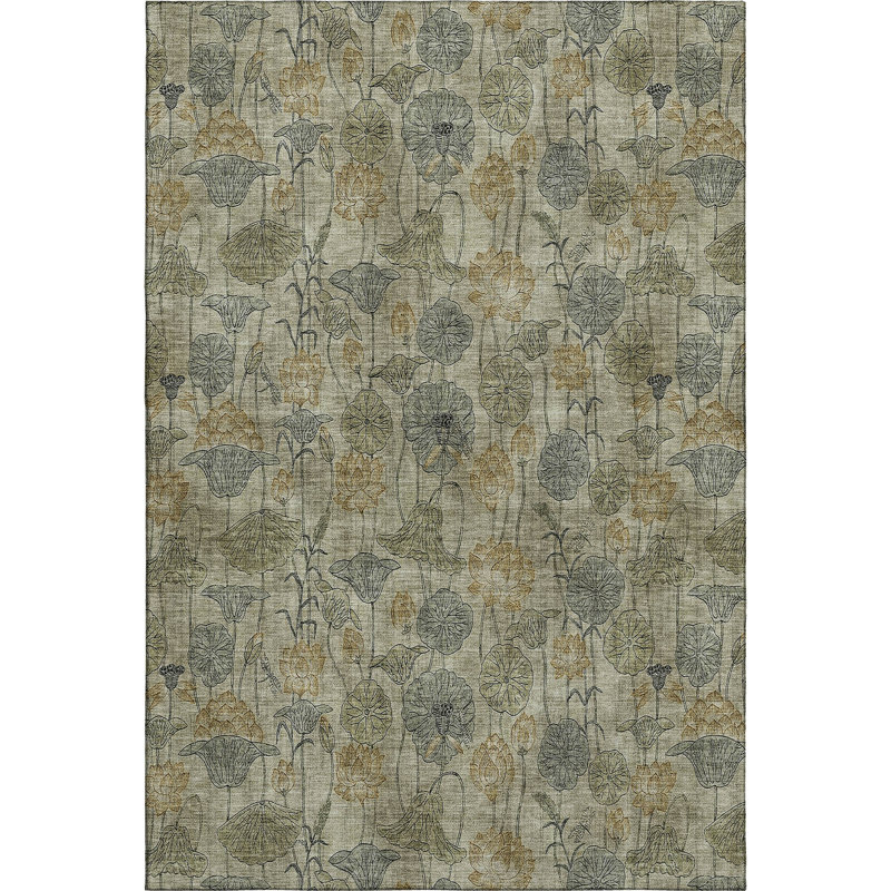Tapis floral lavable à la machine de qualité supérieure Mayfield AMF2128, Kaki, 2 pi 6 po x 3 pi 10 po