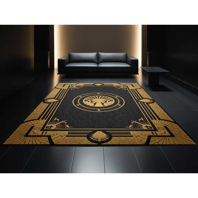 Soft Plush Feemster New Years Modern & Contemporary Abstract Area Rug in Black – Black Binding, 3x5