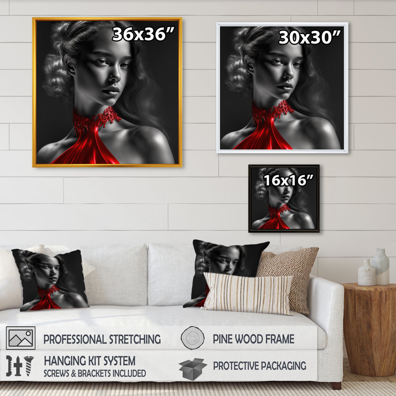 Reproduction sur toile rétro gracieuse en noir et rouge IV, H 30 po x l 30 po x P 1 po, Toile avec cadre flottant noir
