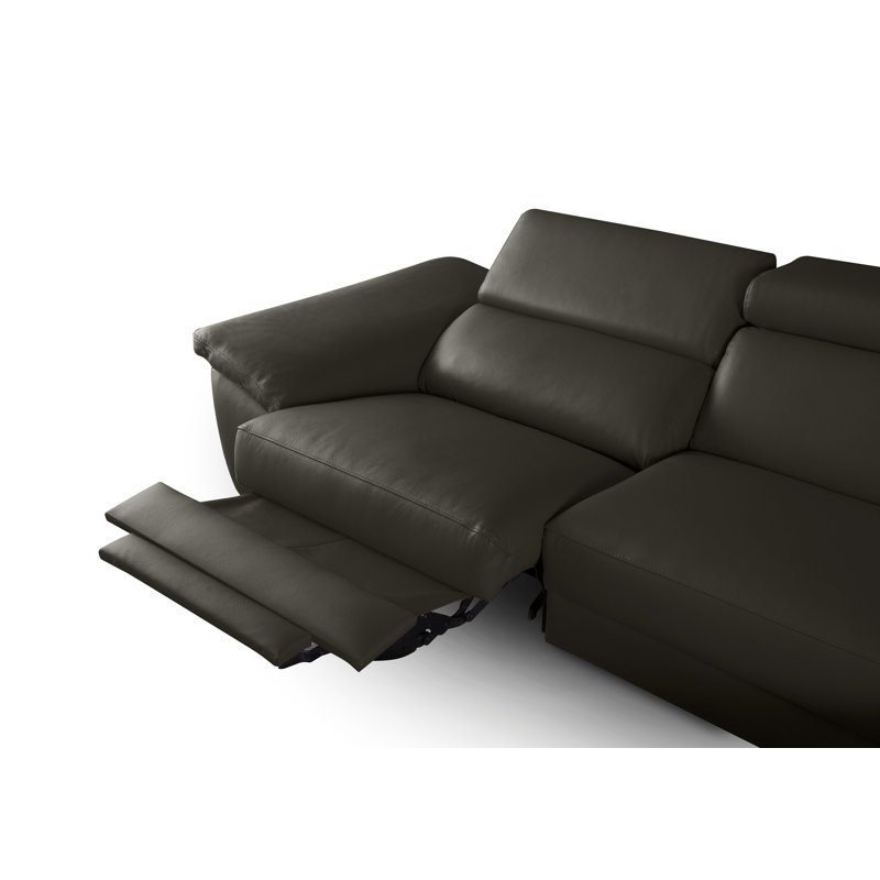 Olligs Genuine Leather Reclining Corner Sofa with Adjustable Headrests and Adjustable Armrest, Brown Genuine Leather