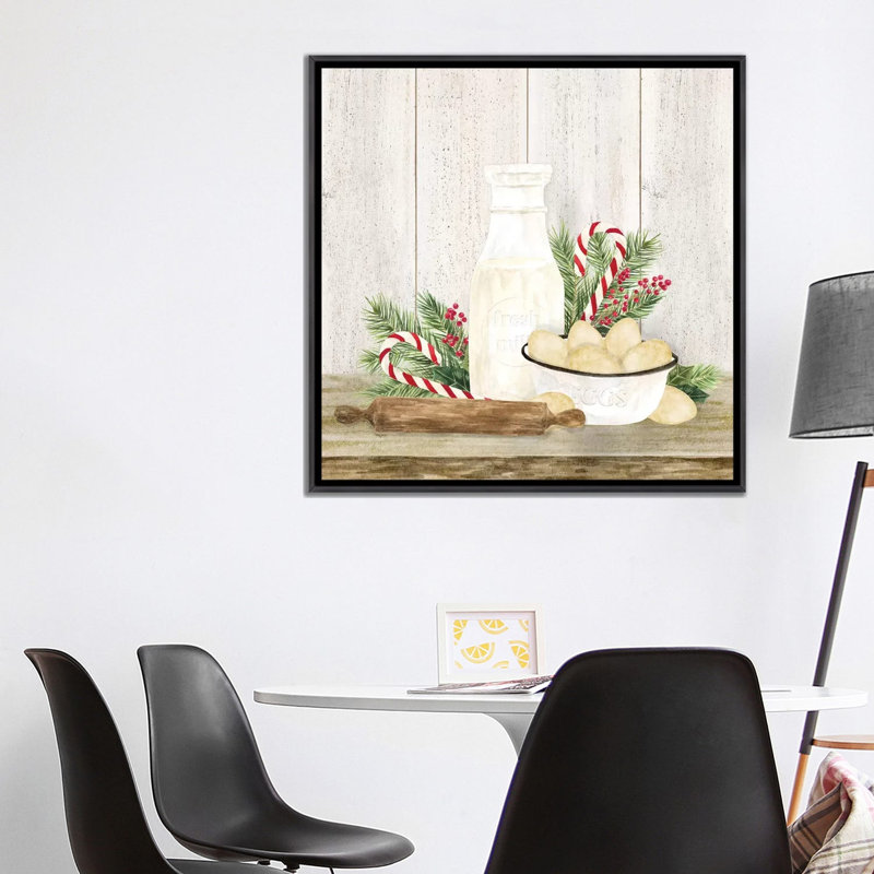 «Christmas Kitchen II» par Tara Reed - reproduction d'art, H 37 po x l 37 po x P 1,5 po, Toile avec cadre noir patiné
