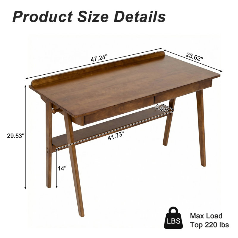 Bureau d'écriture en bois massif, bureau à domicile pour petits espaces