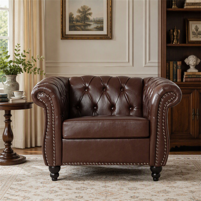 Fauteuil d'appoint l 39 po Chesterfield, Marron foncé
