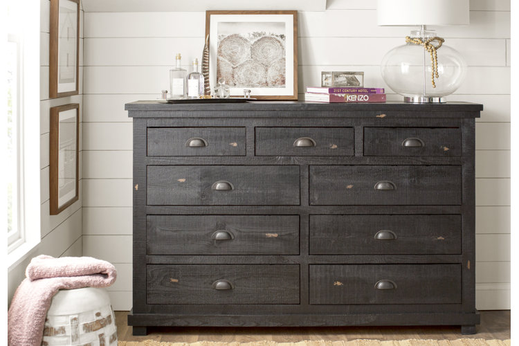 black dress for reception Rattan, Wood & Metal 3-Drawer Dressers Black (Set of 2) main image 0