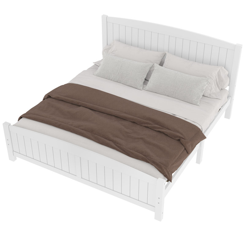 Très grand lit plateforme, lit plateforme en bois massif avec lattes de soutien et structure solide, aucun sommier nécessaire, blanc
