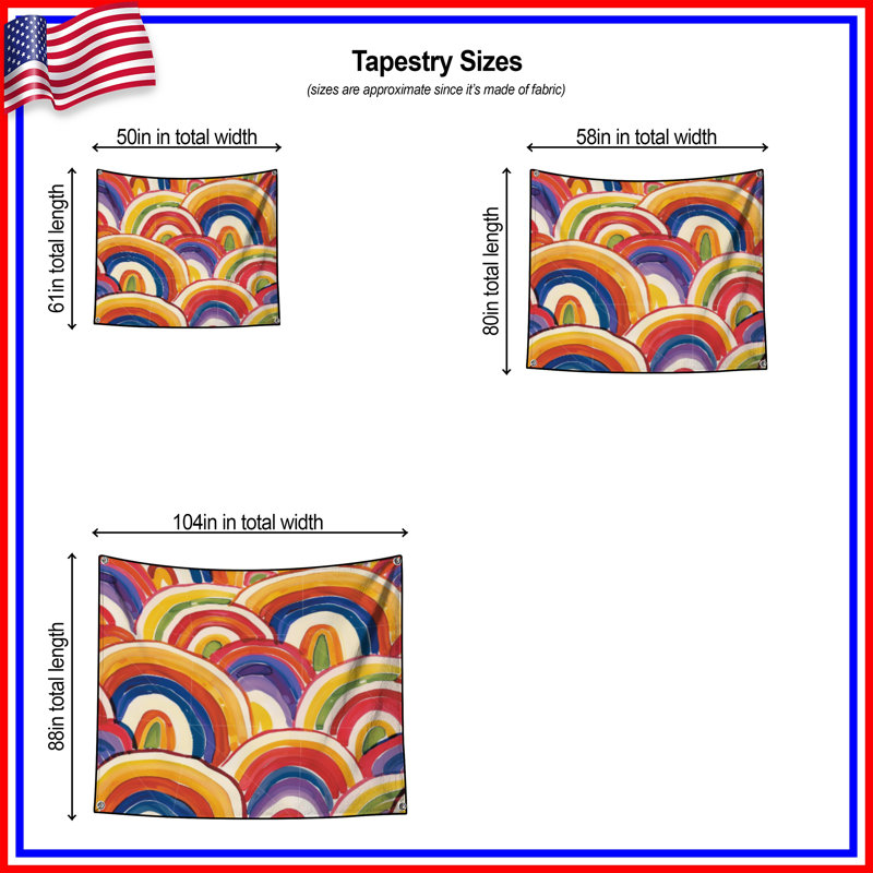 Tapisserie murale arc-en-ciel - Décoration murale abstraite, H 104 po x 88 avec 4 œillets