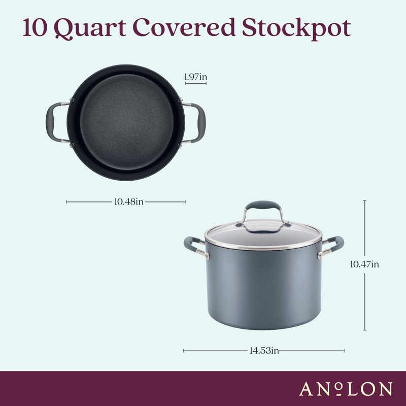 Anolon Advanced Home Hard Anodized Nonstick Stockpot With Lid, 10 Quart, Moonstone