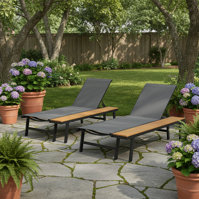 Waterloo Chaise Lounge With Attached Wood Side Table