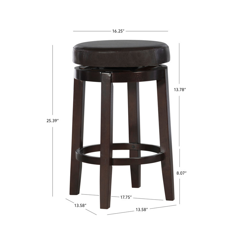 Baylis Swivel Upholstered Stool with Solid Wood Frame, Bar Stool (31” Seat Height), Faux Leather-Brown