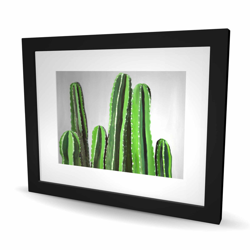 Bougies de cactus - imprimé floral encadré mat pour la décoration, H 16 po x l 20 po, Noir