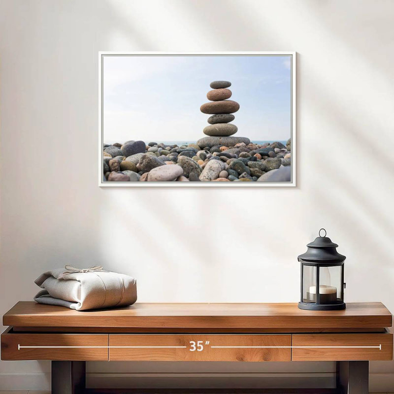 Pile de pierres de bord de mer, 19 po x 13 po, Cadre flottant blanc