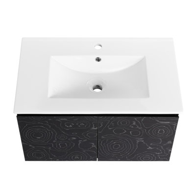 30'' Bathroom Vanity Wall Mounted With Ceramics Sink. Soft Close Door. Modern Cabinet. 2-door. Black. Plywood Construction Soft-close Door & Look. 2 Doors.