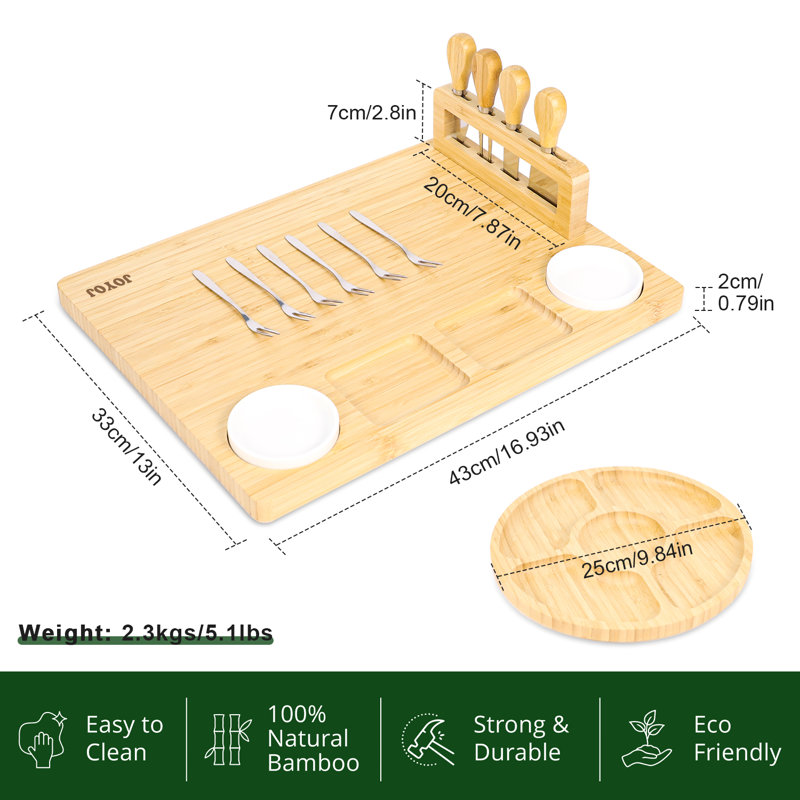 Charcuterie Board Set, Rayon from Bamboo Cheese Board Set with Knives and Utensils