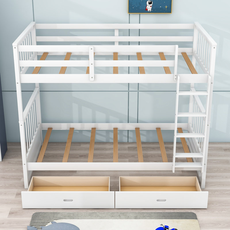 Ehsaan Kids Twin Over Twin Bunk Bed with Drawers, White