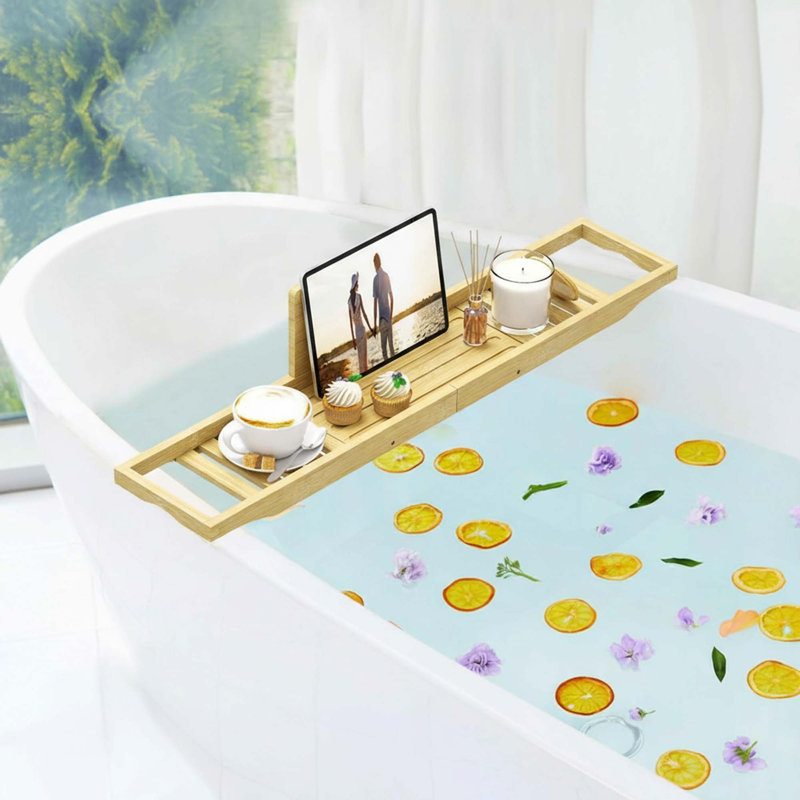 Plateau de baignoire en bambou naturel - Table de salle de bain robuste et durable pour un décor de salle de bain luxueux
