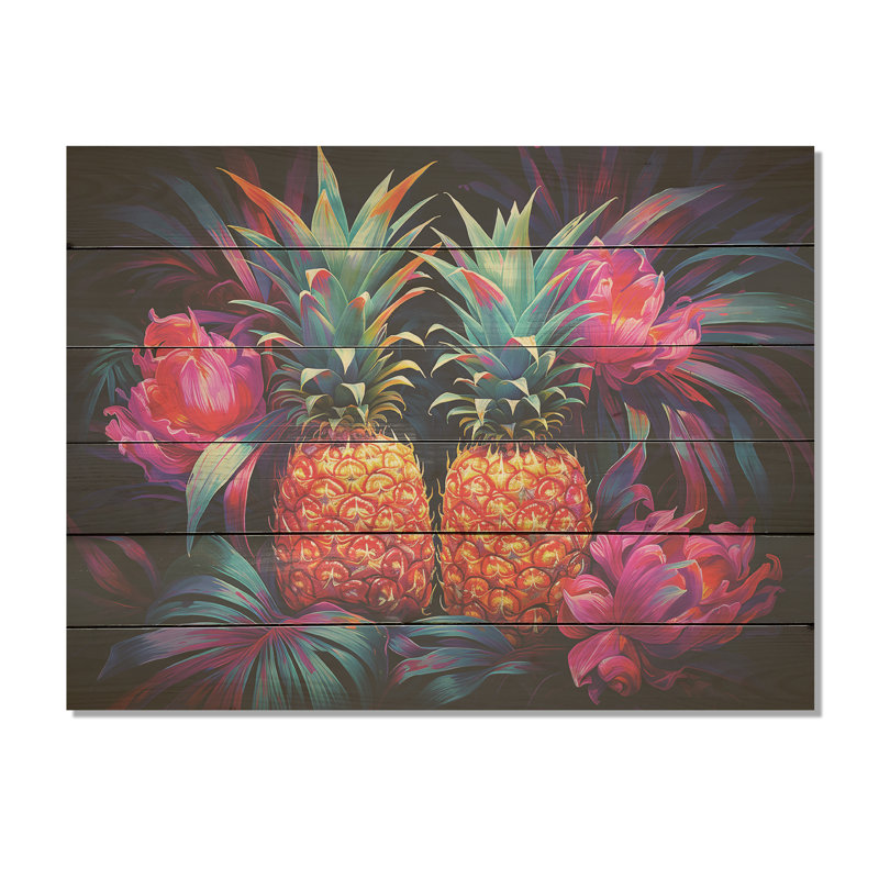 Nectar Neon Pinapple - Ananas, art sur bois de pin naturel, H 10 po x l 20 po