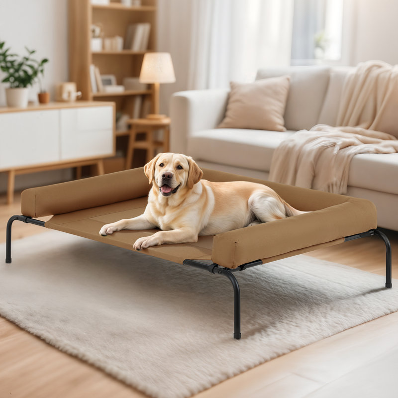 Lit pour chien surélevé avec coussins Cooler, Très grand (l 55 po x P 36 po x H 9 po), Brun clair