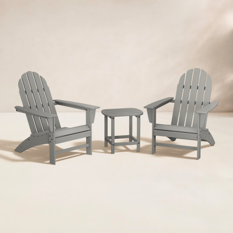 Ensemble Adirondack 3 pièces Vineyard avec table d'appoint 18 "South Beach, Gris ardoise