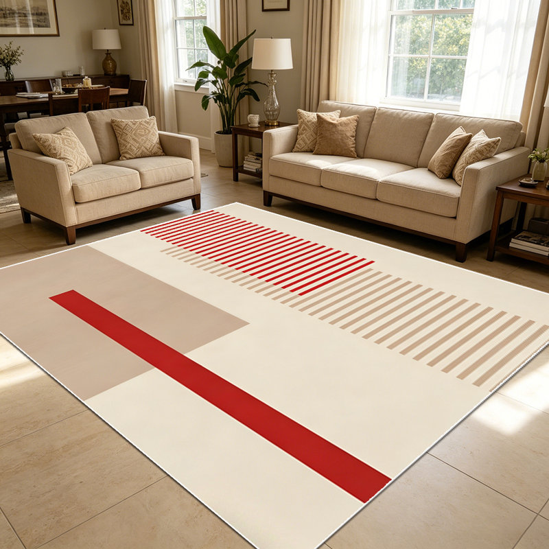 1PC Minimalist Geometric Red Stripe area rugs for Living Room, Soft and Comfortable, Suitable for all seasons, easy-to-maintain, machine washable Indoor floor mat, Under Table Farmhouse suitable for dining room, bedroom, home office, entryway,