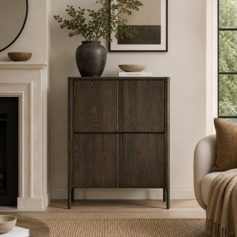 Armoire d'appoint Orso avec 4 portes et tablettes intérieures, bois brun 52 po