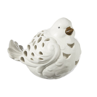 Figurine oiseau en porcelaine blanche au fini lustré H 6,25 po